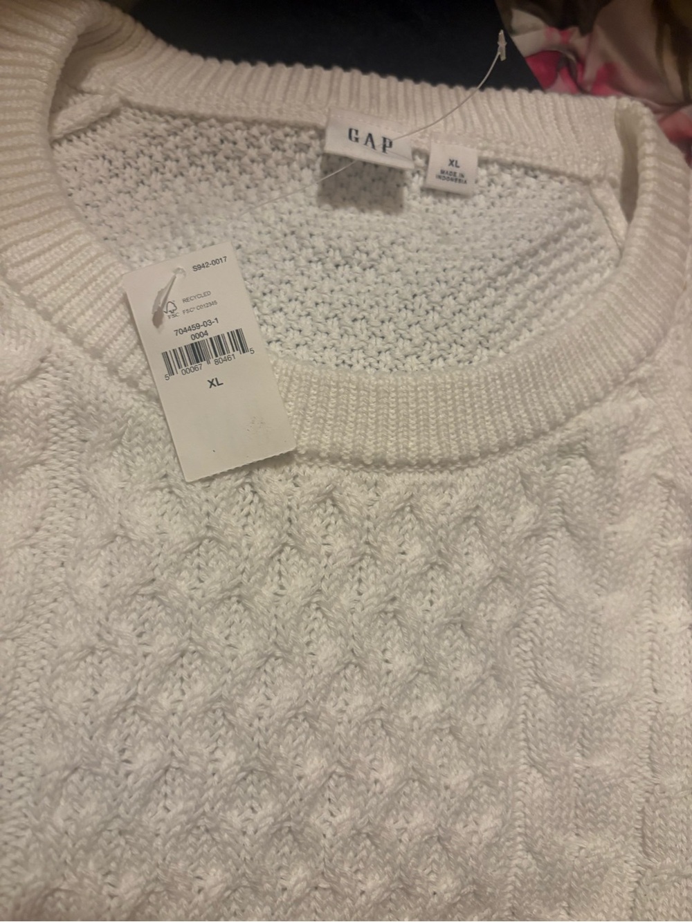 NWT Gap 100% Cotton summer White Cableknit Pullover Sweater. Sz XL